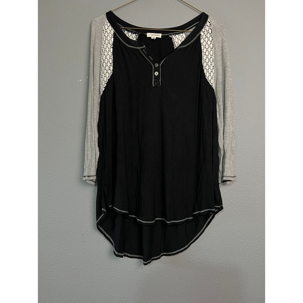 Eyeshadow Whimsigoth Lg Henley Top Black Colorblock Lace Raglan Fairy Grunge